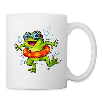 Cheerful frog with swimming ring - Mug - white - Right