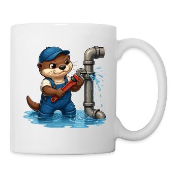 Klempnerotter mit Rohrwerkzeug - Tasse - Weiß - Rechts