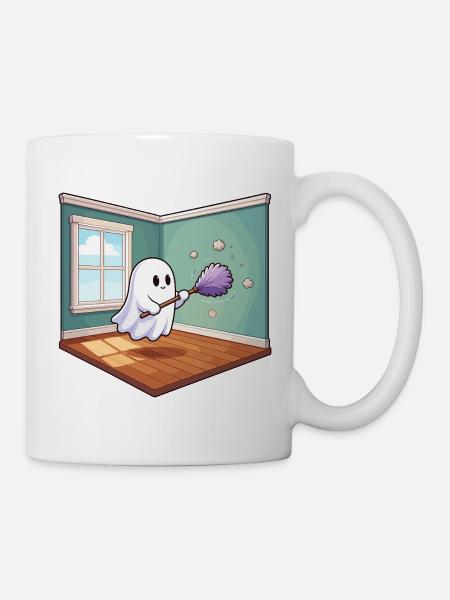 Putzgeist im Wohnzimmer - Tasse - Weiß