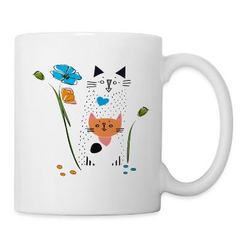  Schwarze Katze mit Blumen - Tasse - Weiß - Rechts