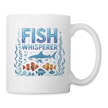 Fish Whisperer, pêcheur drôle qui dit avec un requin et - Mug blanc - blanc - Droite
