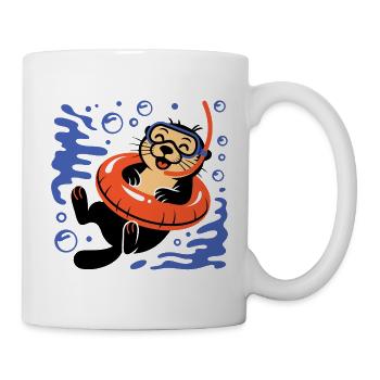 Funny otter with diving goggles - Mug - white - Right