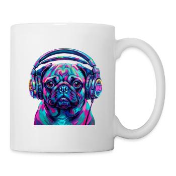 Pop Art Mops mit Kopfhörer Neon DJ Hund - Tasse - Weiß - Rechts