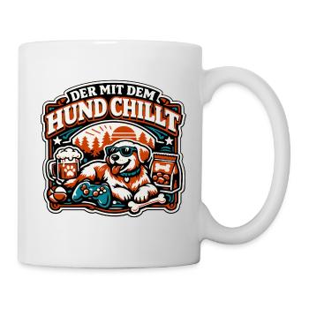Hund Chillt im Wald mit Controller - Tasse - Weiß - Rechts