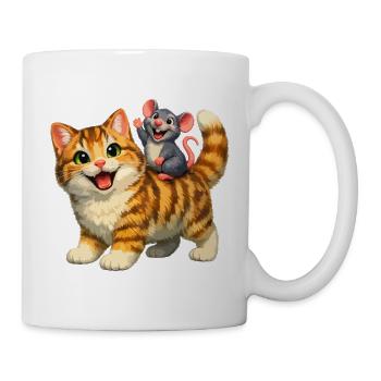 Glückliche Katze mit verspielter Maus - Tasse - Weiß - Rechts