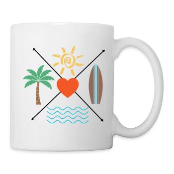 Soleil, Cœur, Surf, Vagues de palmiers, - Mug blanc - blanc - Droite