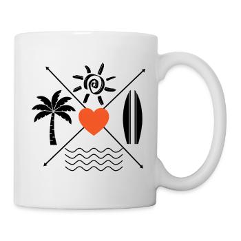 Heart Palm Trees Surfboard Sun Waves - Mug - white - Right
