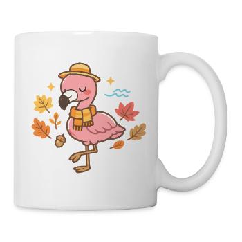 Flamant rose en automne avec écharpe et chapeau - Mug blanc - blanc - Droite