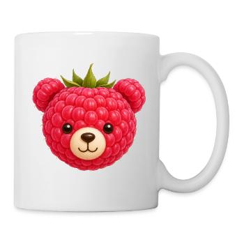 Himbeere mit Tiergesicht Niedliches Fruchtmotiv - Tasse - Weiß - Rechts