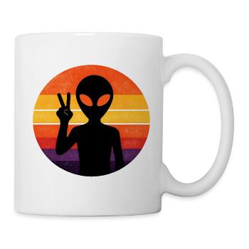 Retro Alien Peace Sign on Sunset Stripe - Mug - white - Right