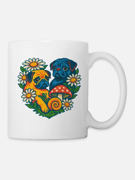 Lebendiges florales Mops-Duo - Tasse - Weiß