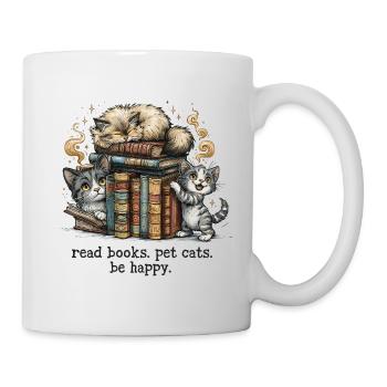 Read Books Pet Cats Be Happy Cats Bookworm - Mug - white - Right