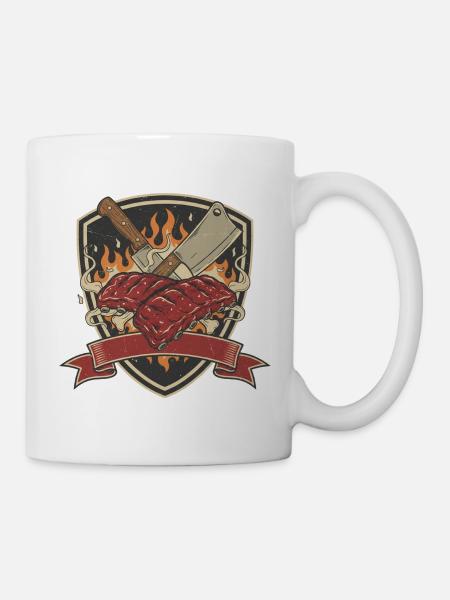 Flammendes Steakshield Tattoo - Tasse - Weiß