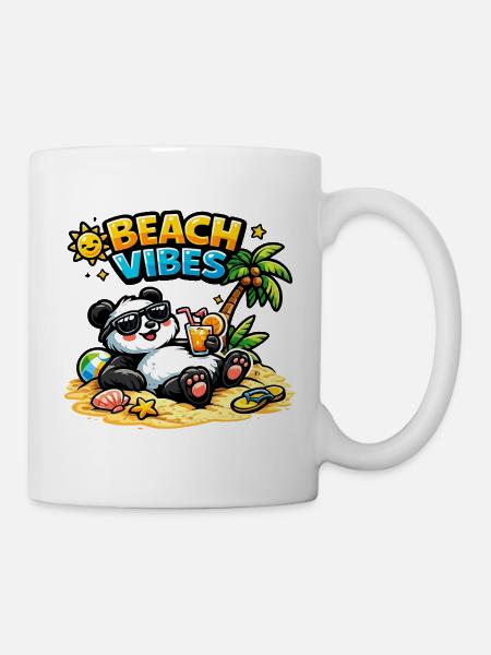 Beach Vibes Panda am Strand - Tasse - Weiß