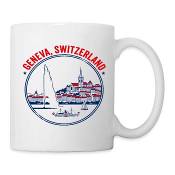 Geneva Switzerland Cityscape and Lake Emblem - Mug - white - Right