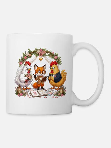 Tierhochzeit unter Blütenbogen - Tasse - Weiß