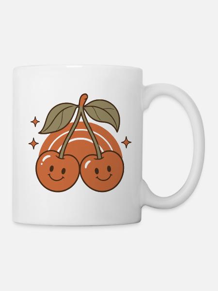 Sweet Retro Cherries Smile - Mug - white