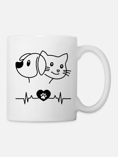 Dog Cat Heartbeat SVG | Hund Katze Herzschlag - Tasse - Weiß