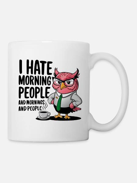 Morgenmuffel Büro-Eule im Anzug - Tasse - Weiß