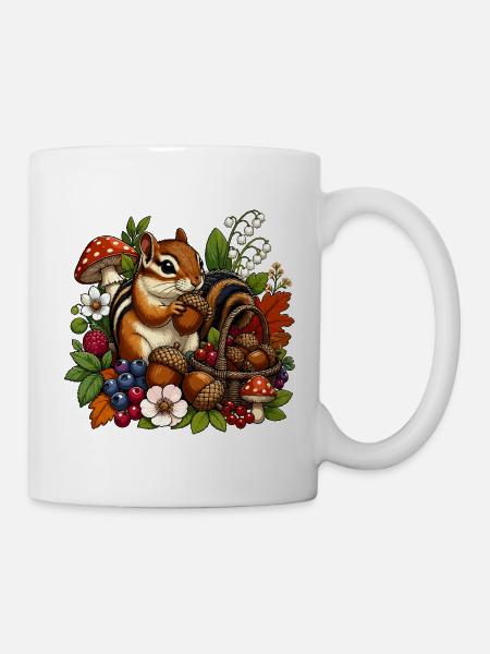 Squirrel Autumn Harvest Illustration - Mug - white
