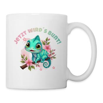 Jetzt wirds bunt - Niedliches Aquarell Chamäleon - Tasse - Weiß - Rechts