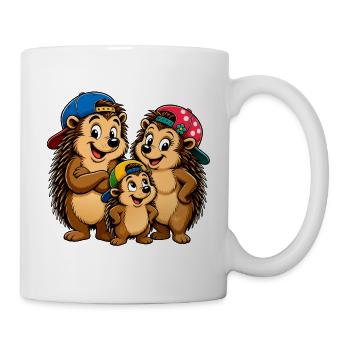 Funny hedgehog family with baseball cap - Mug - white - Right