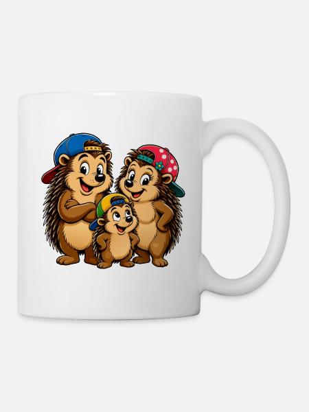 Funny hedgehog family with baseball cap - Mug - white