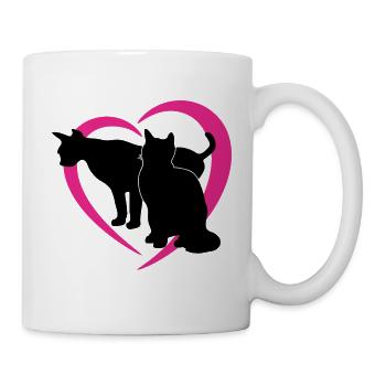 Silhouettes de chat noir avec un logo en forme de cœur rose - Mug blanc - blanc - Droite