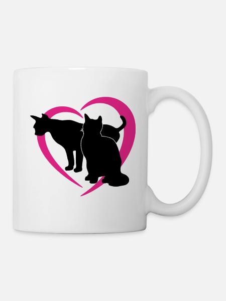 Black Cat Silhouettes in Pink Heart Logo - Mug - white