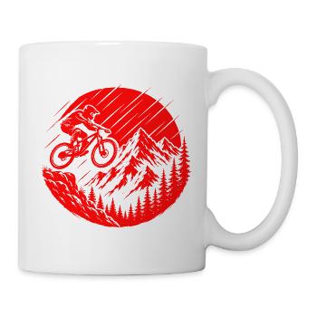 Mountain Biker Red Sun Peak Jump Silhouette  - Tasse - Weiß - Rechts
