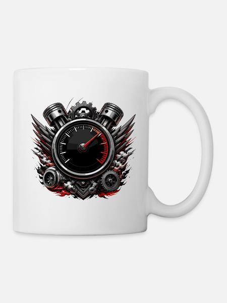 Dynamisches Motor-Tacho Emblem - Tasse - Weiß
