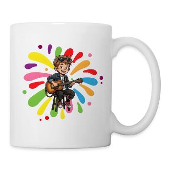 Gitarrenjunge vor bunten Farbkleksen - Tasse - Weiß - Rechts