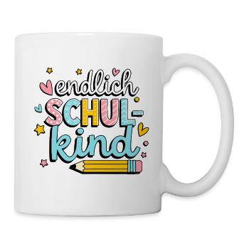 Endlich Schulkind – bunter Schulstart - Tasse - Weiß - Rechts