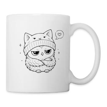 Knurrende Eule mit Katzenhut - Tasse - Weiß - Rechts