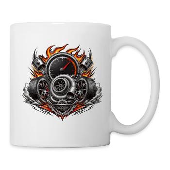 Flammen-Turbo-Motor-Emblem - Tasse - Weiß - Rechts