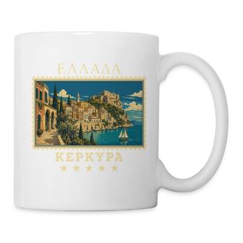 Griechenland Korfu Vintage Reisemarke - Tasse - Weiß - Rechts