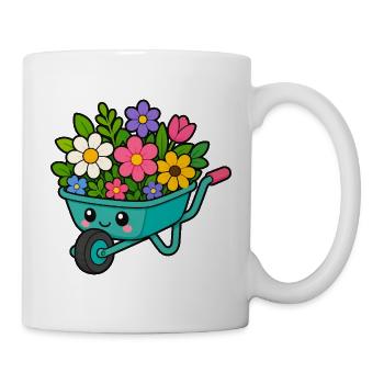 Frühlingswagen voller Blüten - Tasse - Weiß - Rechts