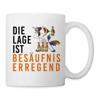 Die Lage ist besäufniserregend, Einhorn, Bier, JGA - Tasse - Weiß - Rechts