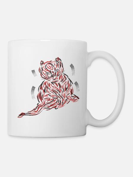 Abstrakte Katze Pinselstrich Kunst - Tasse - Weiß