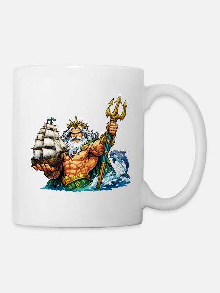 Neptun mit Seegelschiff - Tasse - Weiß