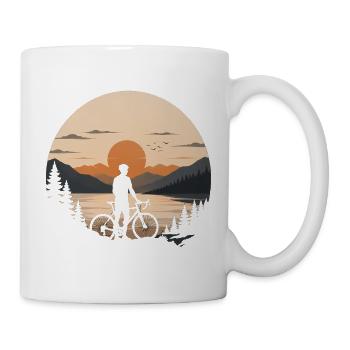 Sonnenuntergang am Bergsee Fahrrad, Fahrradfahrer - Tasse - Weiß - Rechts
