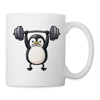 Süßer Pinguin Bodybuilder Fitness Cartoon - Tasse - Weiß - Rechts