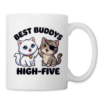 Süße Comic Katzen machen High Five – Best Buddys  - Tasse - Weiß - Rechts