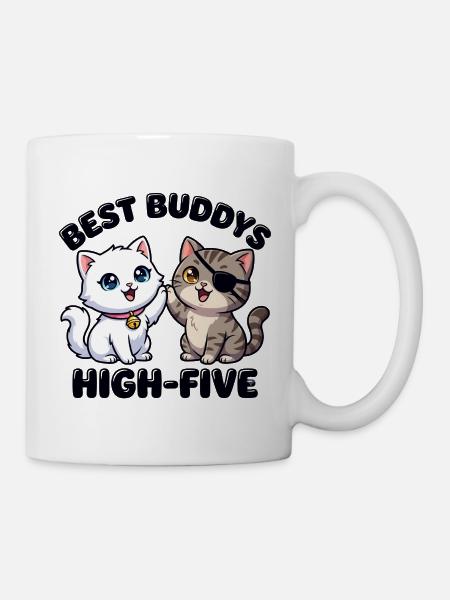 Cute Comic Cats Make High Five – Best Buddies - Mug - white
