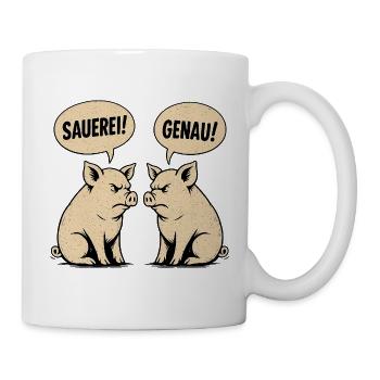 Sauerei? Genau! – Retro Schweine Vintage Shirt - Tasse - Weiß - Rechts