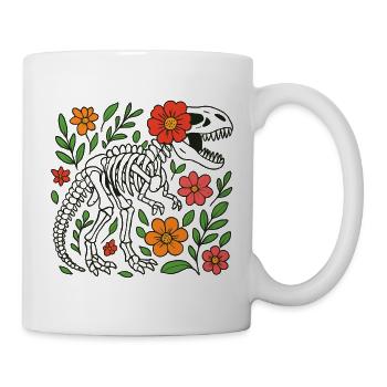 T Rex Skelett mit Blumen - Tasse - Weiß - Rechts