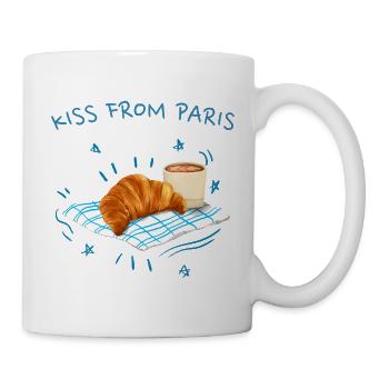 Ein Kuss aus Paris, Frankreich mit Croissant - Tasse - Weiß - Rechts