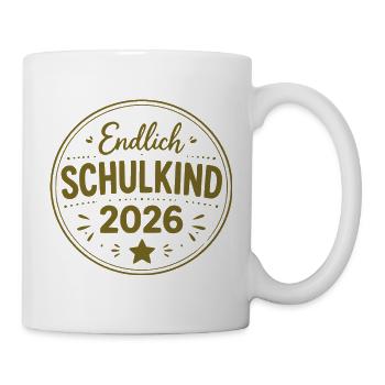 Endlich Schulkind 2026 Badge - Tasse - Weiß - Rechts