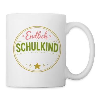 Endlich Schulkind Abzeichen - Tasse - Weiß - Rechts