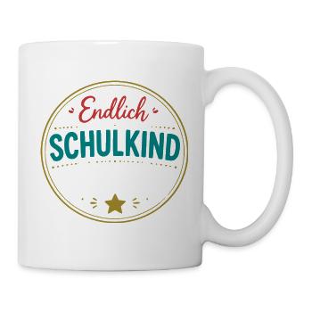 Endlich Schulkind Badge - Tasse - Weiß - Rechts
